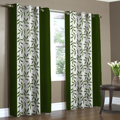 Home Candy 212 cm (7 ft) Polyester Door Curtain (Pack Of 2)(Striped, Green)