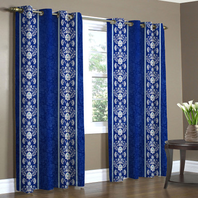 

Home Candy 212 cm (7 ft) Polyester Door Curtain (Pack Of 2)(Floral, Blue)