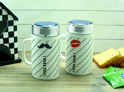 

Importwala I Miss You Milk/Coffees With Lid Ceramic Mug(450 ml, Pack of 2), Blue;white