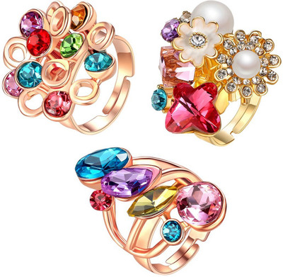 

Jewels Galaxy Luxuria Copper Crystal Gold-plated Plated Ring, Multicolor