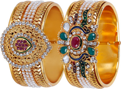 Styylo Jewels Alloy Pearl, Cubic Zirconia Gold-plated Bangle Set(Pack of 2)