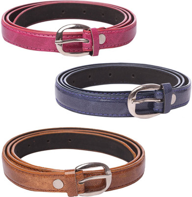 

amicraft Women Casual, Formal Tan, Blue, Pink Artificial Leather Belt, Pink;tan