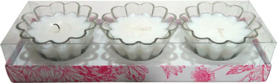 

MAEVA MOTHERS DAY FLOWER GLASS SCENTED CANDLE PACK OF 3 Candle(White, Pack of 3)