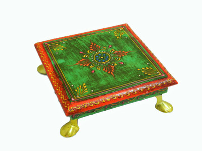 

shivay arts GREEN EMBOSS CHOWKI Wooden All Purpose Chowki(Green, Pack of 1)