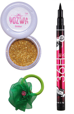 

VOZWA Golden Gilliter Powder, Eyeliner (Sketch Pen) and band.(Set of 3)