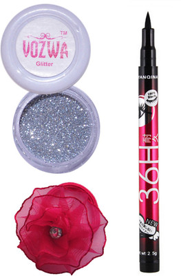 

VOZWA Silver Gilliter Powder, EyeLiner and band.(Set of 3)
