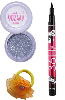 

VOZWA Silver Gilliter Powder, Sketch Pen EyeLiner and band.(Set of 3)