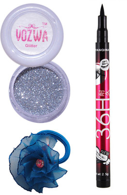 

VOZWA Silver Gilliter Powder, Eye Liner and band.(Set of 3)