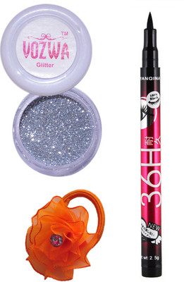 

VOZWA Silver Gilliter Powder, Pen Eyeliner and band.(Set of 3)