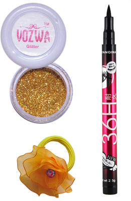 

VOZWA Golden Gilliter Powder, Sketch Pen EyeLiner and band.(Set of 3)