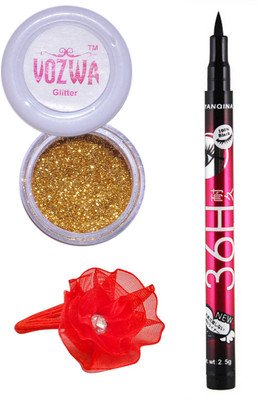 

VOZWA Golden Gilliter Powder, Sketch Eyeliner and band.(Set of 3)