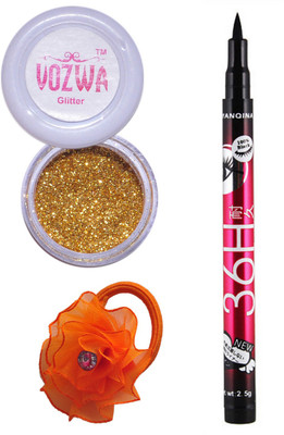 

VOZWA Golden Gilliter Powder, Pen Eyeliner and band.(Set of 3)