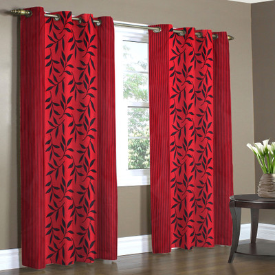

Home Candy 274 cm (9 ft) Polyester Long Door Curtain (Pack Of 2)(Floral, Red)