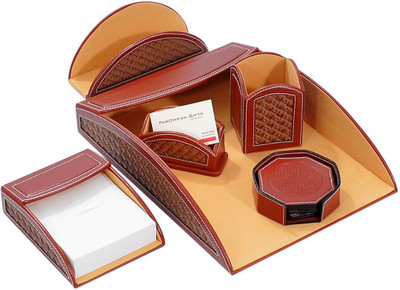 

Leathers18 6 Compartments Leather curved desk set(Brown)
