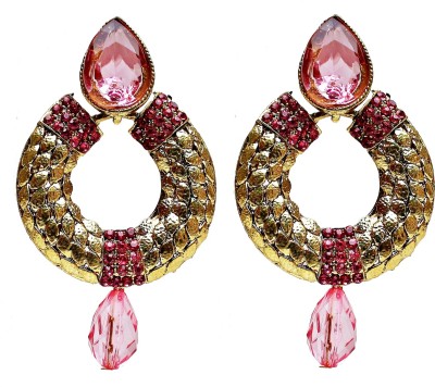 Lucky Jewellery Lucky Jewellery Gold Tone Designer Pink Stone Partywear Earring Alloy Drops & Danglers