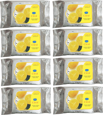 

Ginni CLEA Cleansing & Make-up Remover Wet Wipes (Lemon) (Pack of 8) (30 Wipes Per Pack)(Pack of 240)