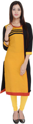 Navkriti Jaipur Women Solid Straight Kurta(Yellow)