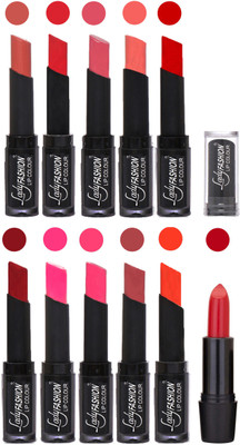Lady Fashion Professional Creamy Matte Rythm Lipsticks Set of 11 Lip Colors 027(Nude, Orange, Mauve, Peach, Red, Dark Pink, Magenta, Mauve, Tametto Red, Brick Orange)
