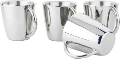 

Sayee Glossy Double wall coffee mug Stainless Steel Mug(150 ml, Pack of 4), Silver