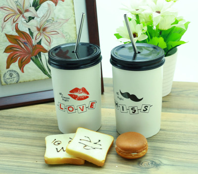 

Importwala Black & White Milk/Coffees with straw Ceramic Mug(500 ml, Pack of 2)