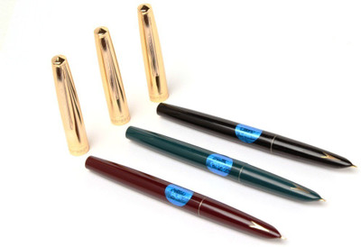 Ledos Original HERO 330 Model Classic Gold Cap Black, Red, Green Color Fine Nib Fountain Pen(Pack of 3, Ink Color - Pump mechanism)