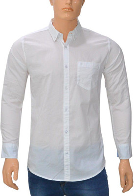 360 Degree Men Solid Casual White Shirt