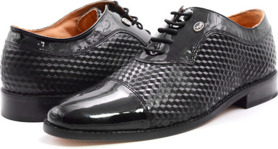 

Vince & Nancy Wooden Sole Party Formal Shoes Patent Leather Lace Up For Men(Black