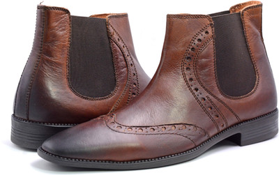 

Vince & Nancy Brogue Chelsea Formal Boots Genuine Leather Slip On For Men(Brown