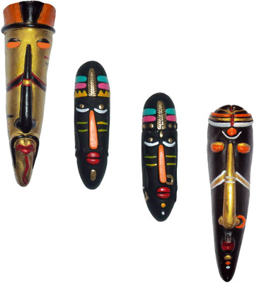 

Rasoh Village hand artz tribal adibasi combo medium decorative wall hanging masks Decorative Showpiece - 28 cm(Terracotta, Multicolor)