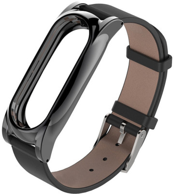 

Shopizone Replacement BLACK Leather Belt with Metal Grey Frame Strap for MiBand2 Smart Watch Strap(Black)
