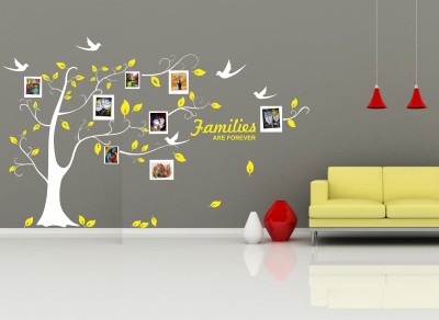 Asmi Collections 180 cm White Family Photo Tree and Birds Removable Sticker(Pack of 1)