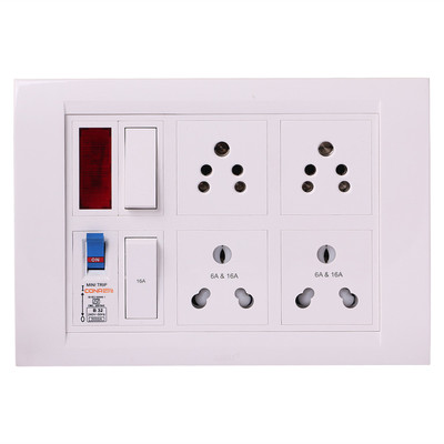 Shri Krishna Bahul power strip extension multi outlet board Contains One Orpat Switch(15 Amp) Fitted with 2 Orpat Sockets(5 Amp) And 2 Orpat Sockets(15 Amp) Fitted With One Orpat Switch(15 Amp) And One Cona MCB(32 Amp) With 4 Metre Chord 4 Socket Extension Boards(White)