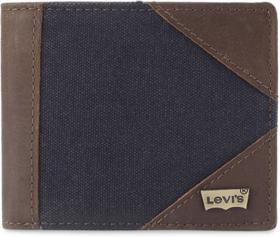 Levi's Men Brown, Blue Genuine Leather Wallet(8 Card Slots), Black