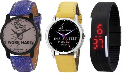Jack Klein Blue Strap Watch , Yellow Strap And Black Digital Led Watch  - For Men   Watches  (Jack Klein)