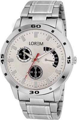 LOREM LR101 New Stylish Chronograph Pattern New Silver Metal Bracelet Watch  - For Men   Watches  (LOREM)