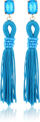 Fasherati Fasherati Turquoise Blue Bohemian style Crystal With Long Tassels Drop Earrings For Women Crystal Brass Drops & Danglers
