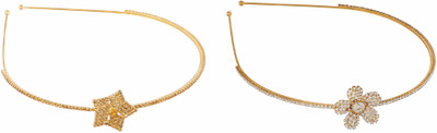 

AccessHer Pack of 2 Rhinestone Studded Golden Metal Hair Band, Hair accessory for Girls and Women Hair Band(Gold)