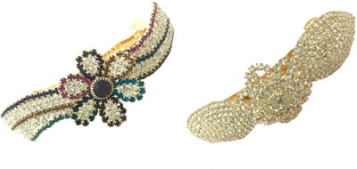 

AccessHer Pack of 2 Party wear Studden golden Hair accessories barrettes Back Pin(Multicolor)