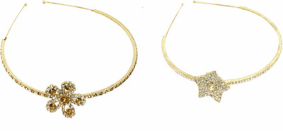 

AccessHer Pack of 2 Rhinestone Studded Golden Metal Hair Band, Hair accessory for Girls and Women Hair Band(Gold)