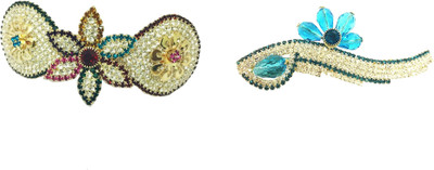 

AccessHer Pack of 2 Party wear Studden golden Hair accessories barrettes Back Pin(Multicolor)