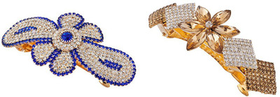 

AccessHer Pack of 2 Party wear Studden golden Hair accessories barrettes Back Pin(Multicolor)