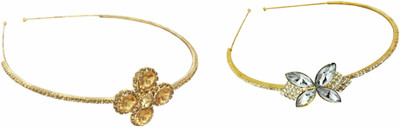 

AccessHer Pack of 2 Rhinestone Studded Golden Metal Hair Band, Hair accessory for Girls and Women Hair Band(Gold)