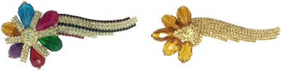

AccessHer Pack of 2 Party wear Studden golden Hair accessories barrettes Back Pin(Multicolor)