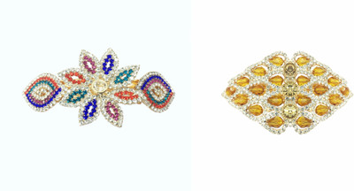 

AccessHer Pack of 2 Party wear Studden golden Hair accessories barrettes Back Pin(Multicolor)