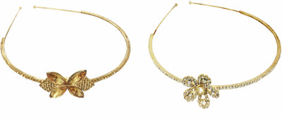 

AccessHer Pack of 2 Rhinestone Studded Golden Metal Hair Band, Hair accessory for Girls and Women Hair Band(Gold)
