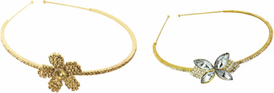 

AccessHer Pack of 2 Rhinestone Studded Golden Metal Hair Band, Hair accessory for Girls and Women Hair Band(Gold)