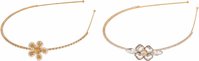 

AccessHer Pack of 2 Rhinestone Studded Golden Metal Hair Band, Hair accessory for Girls and Women Hair Band(Gold)