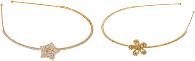 

AccessHer Pack of 2 Rhinestone Studded Golden Metal Hair Band, Hair accessory for Girls and Women Hair Band(Gold)
