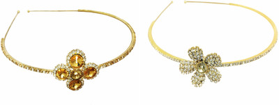 

AccessHer Pack of 2 Rhinestone Studded Golden Metal Hair Band, Hair accessory for Girls and Women Hair Band(Gold)