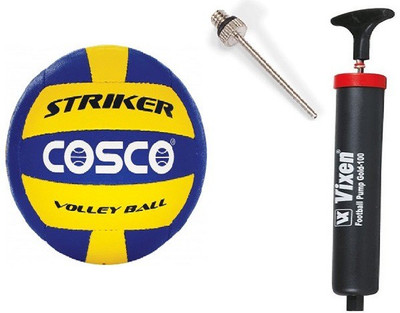 

Cosco Combo of 3 1 Striker Volleyball , 1 Vixen Pump, And Needle. Volleyball - Size: (Pack of 3, Multicolor, Yellow & blue